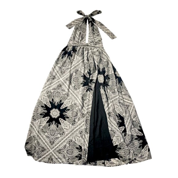 FOREVER 21 Y2K Style Black Paisley Halter Neck Sleeveless Maxi Dress Size Medium - Picture 3 of 9